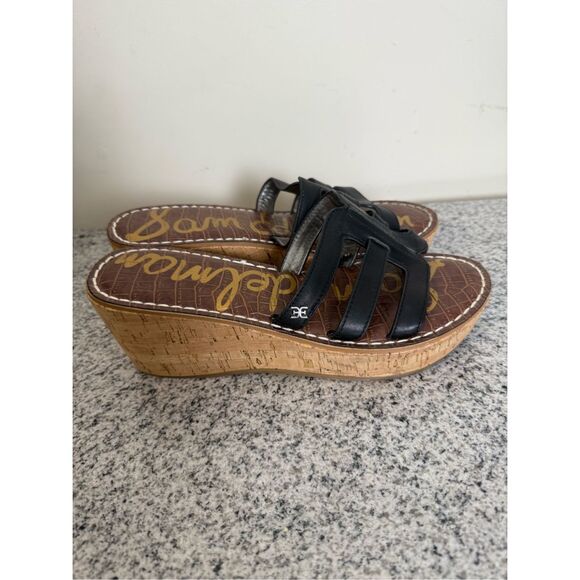 Sam Edelman Women's Rolita Open Toe Slide Platform Wedge Sandals 8.5 Black Leath - Picture 2 of 6